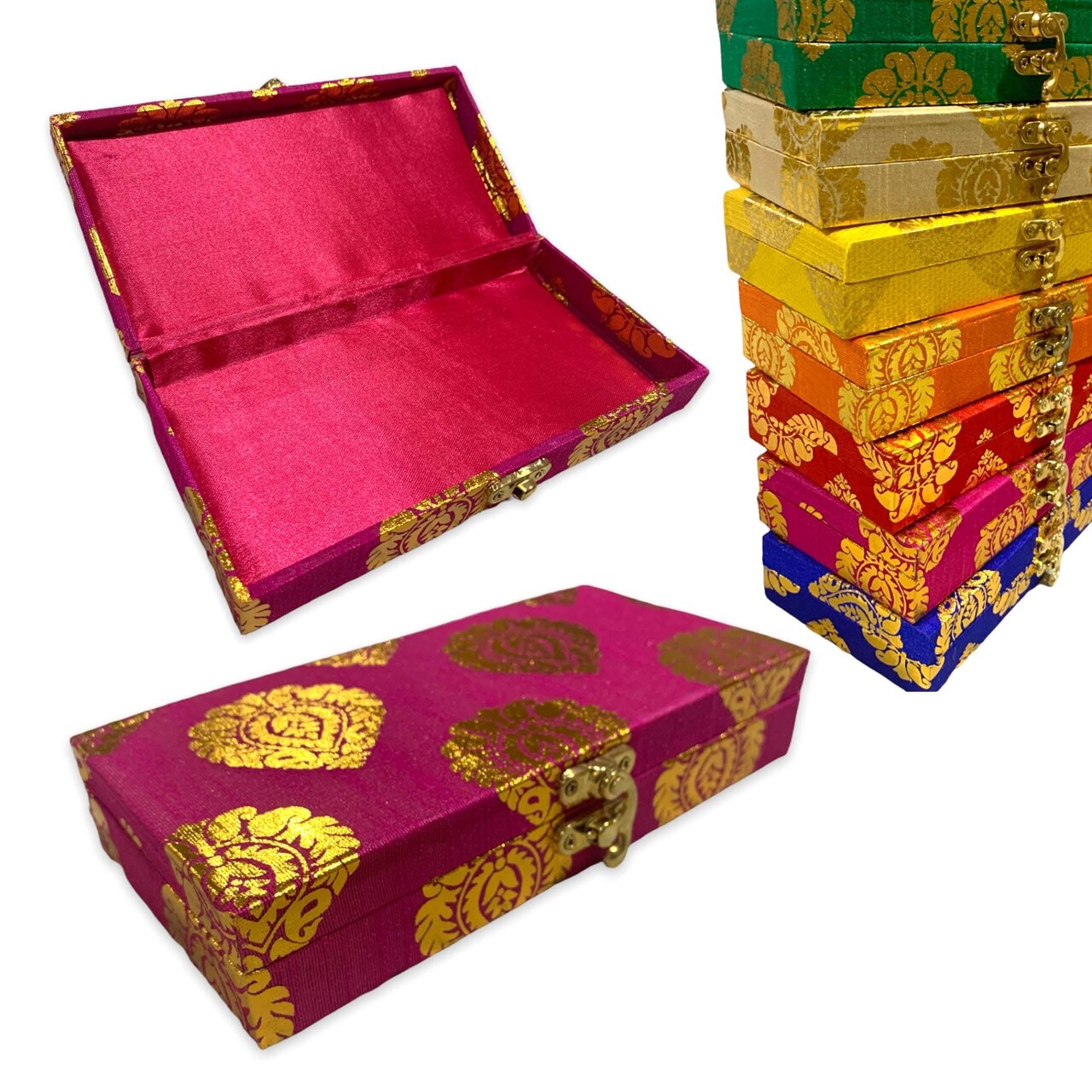 Pack of 4 Brocade Jewelry Organizer Box Indian Favor Boxes for Shagun Return Gifts Traditional Style Box Wedding Favor Punjabi Muslim Pakistani Wedding Nikah Favor
